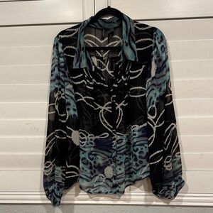 Bisou Bisou Black and Blue Patterned Blouse